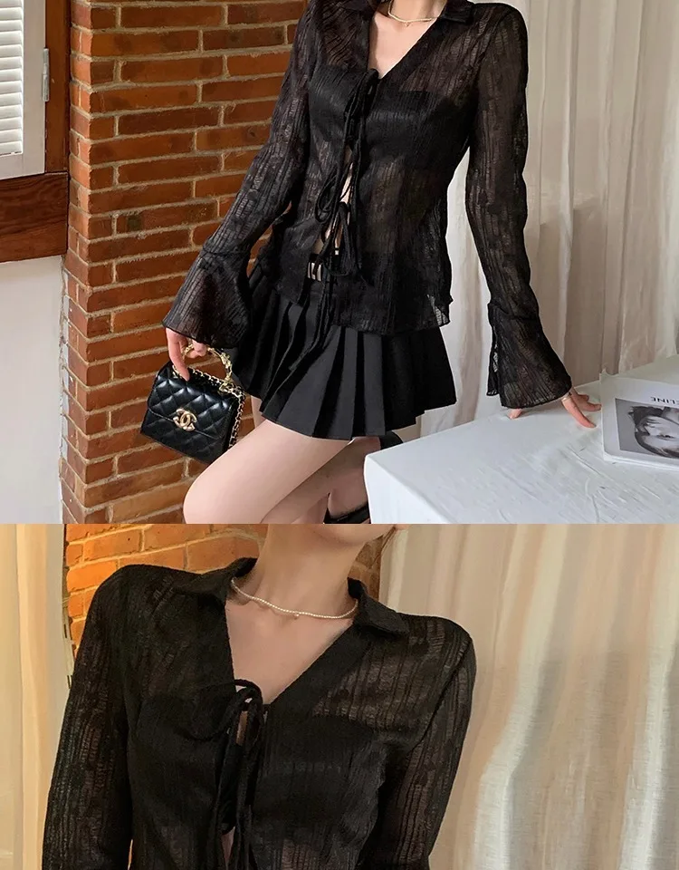 V-Neck Lace Tie-Front Top - Image 23