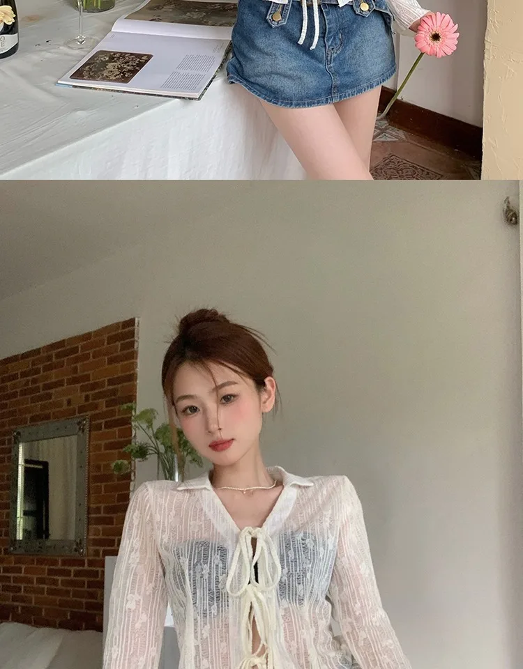 V-Neck Lace Tie-Front Top - Image 15