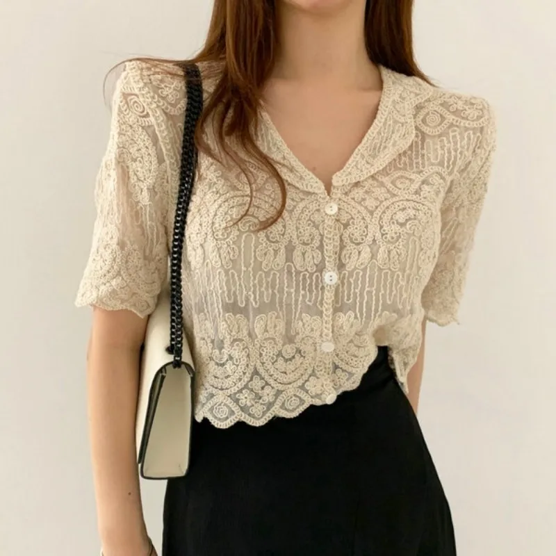 Sheer Embroidered Lace Cover-Up