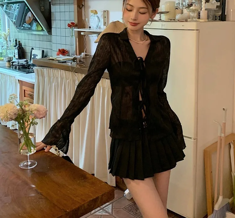 V-Neck Lace Tie-Front Top - Image 26