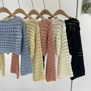 Y2K Crochet Knit Cover-Up Top