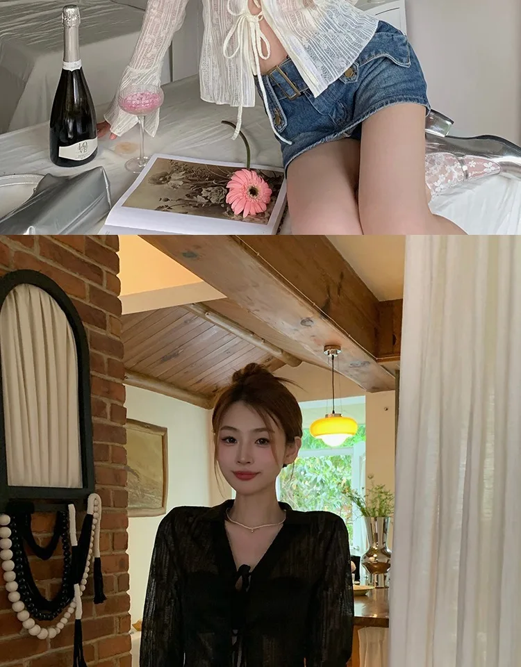 V-Neck Lace Tie-Front Top - Image 17