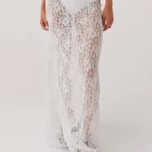 Sheer Floral Lace Midi Skirt