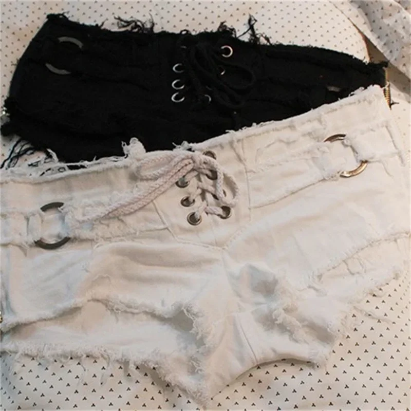 Lace-Up Low-Rise Denim Micro Shorts - Image 15