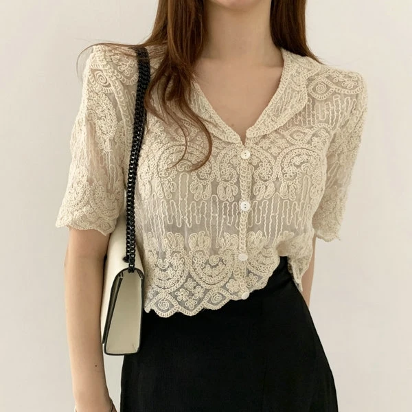 Sheer Embroidered Lace Cover-Up - Image 7