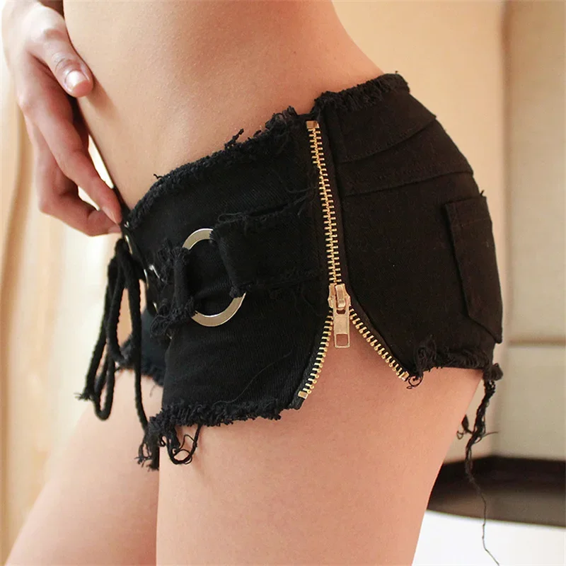 Lace-Up Low-Rise Denim Micro Shorts - Image 10
