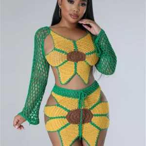 Crochet Sunflower Two-Piece Set