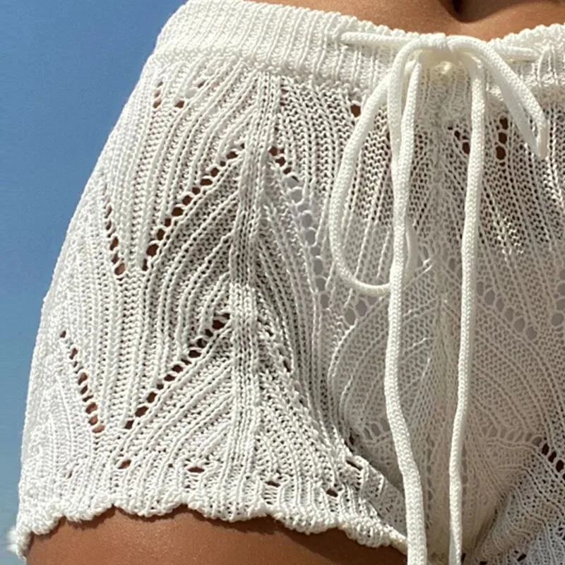 Crochet Drawstring Knit Shorts - Image 3