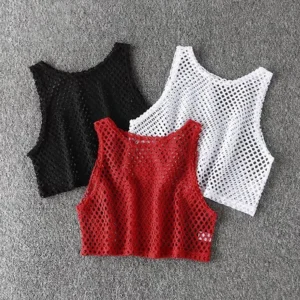 Hollow-Out Mesh Crop Top