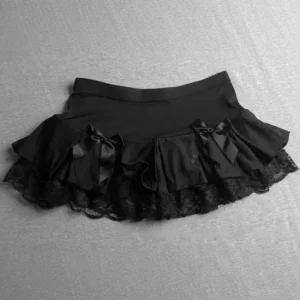 Goth Mesh-Lace Pleated Skirt