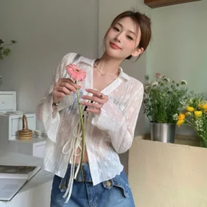 V-Neck Lace Tie-Front Top