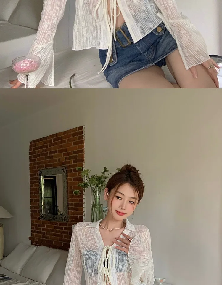 V-Neck Lace Tie-Front Top - Image 16