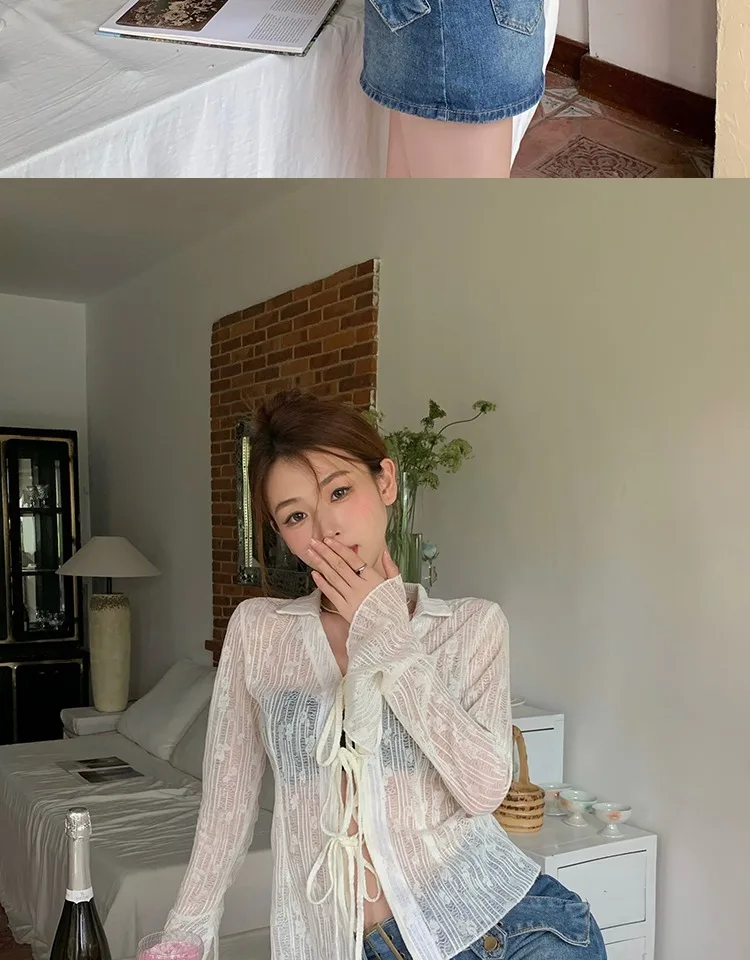 V-Neck Lace Tie-Front Top - Image 13