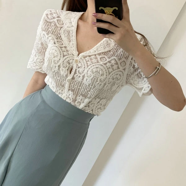 Sheer Embroidered Lace Cover-Up - Image 3