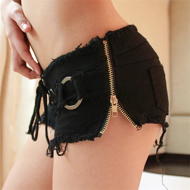 Lace-Up Low-Rise Denim Micro Shorts - Image 5