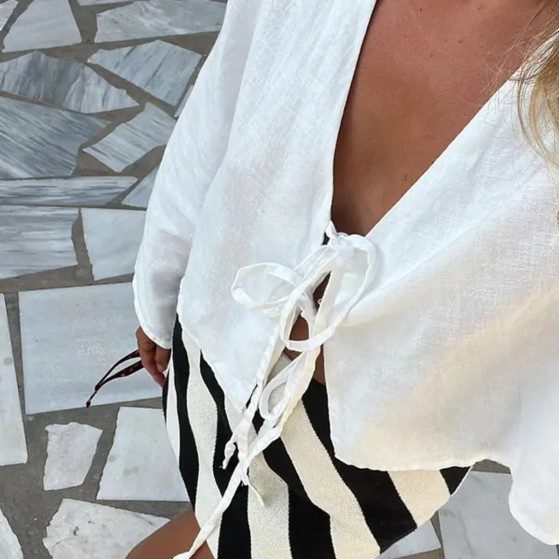 Lace-Up Sheer Shirt - Image 14