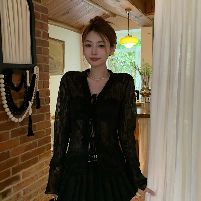 V-Neck Lace Tie-Front Top - Image 2