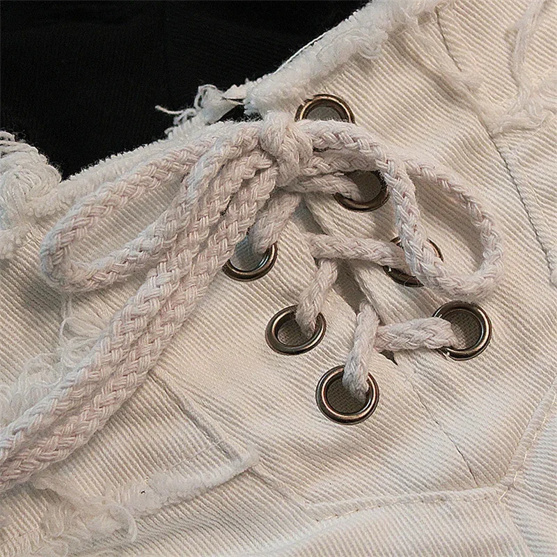 Lace-Up Low-Rise Denim Micro Shorts - Image 16