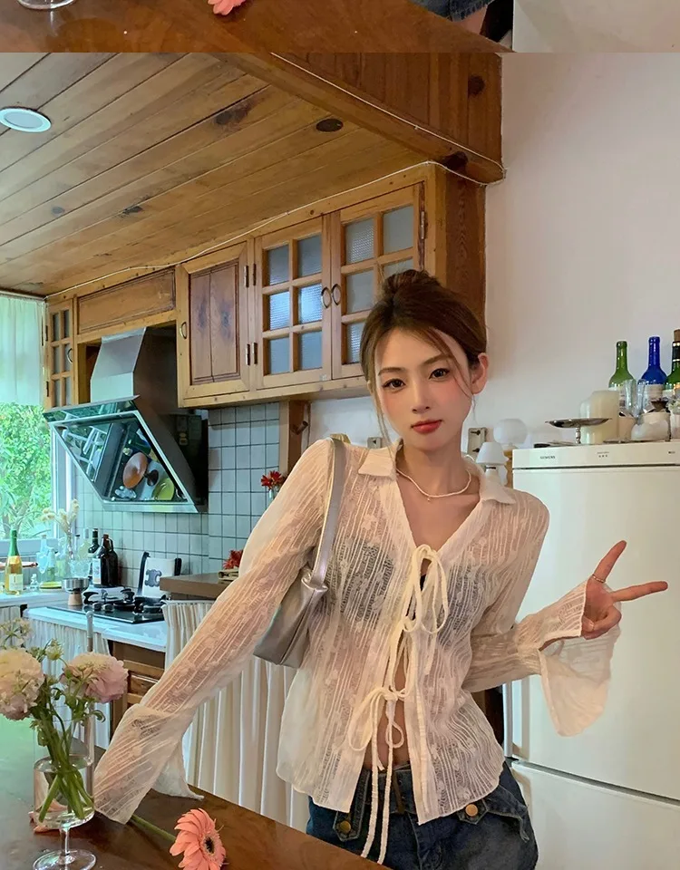 V-Neck Lace Tie-Front Top - Image 10