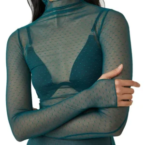 Mock-Neck Mesh Long-Sleeve Crop