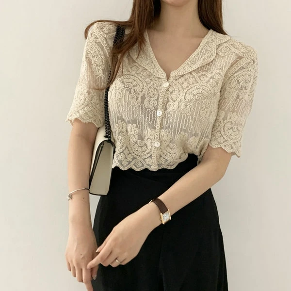 Sheer Embroidered Lace Cover-Up - Image 2